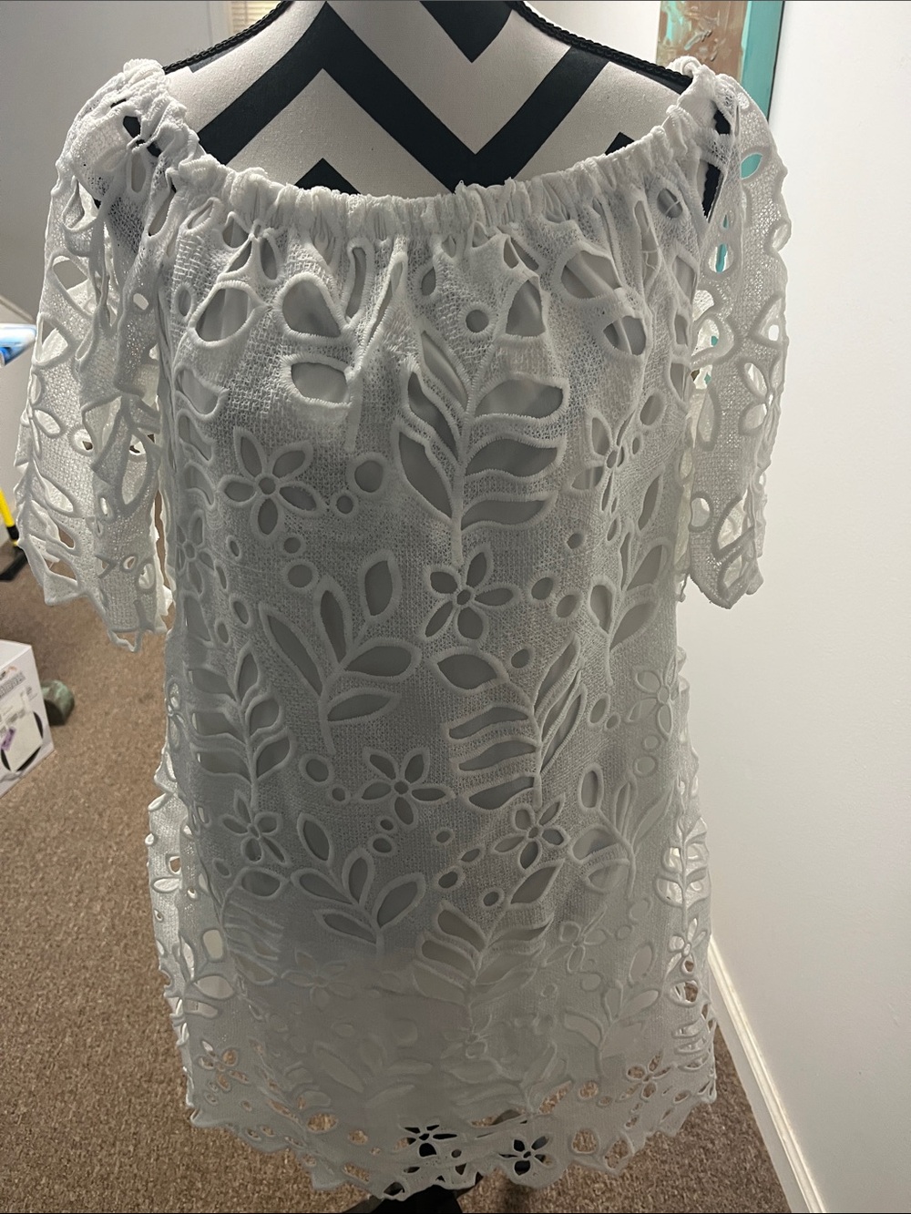 White One-Shoulder Eyelet Lace Dress